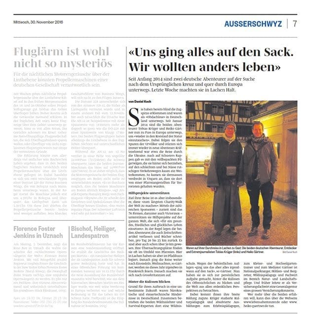 Zeitungsbericht in der Ausserschwyz von 2016-12-02