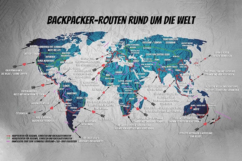 Welche Weltreiseroute ist für euch die Beste? Hier seht ihr die beliebtesten Backpacker-Routen.