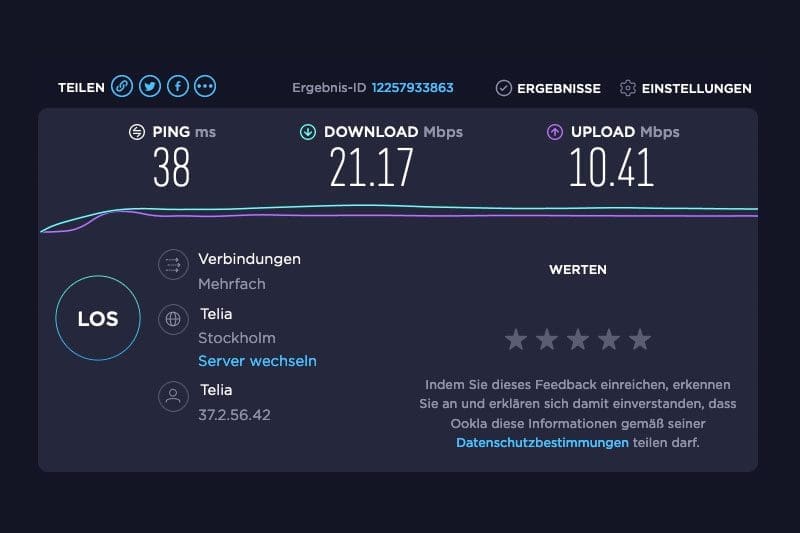 Speed-Test mit der CELL-Antenne im Container