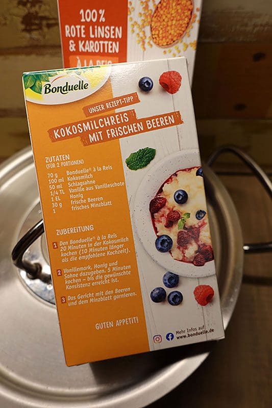 Eine Protein Reis Rezeptidee "Kokosmilchreis mit frischen Beeren" von Bonduelle
