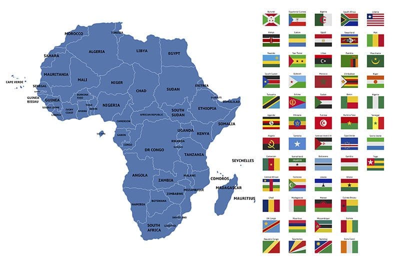 Anhand dieser Afrikakarte kann man sehr gut alle Kontinente mit allen Regionen und Ländern erkennen.