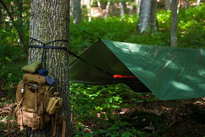 Beim Schlafen im Wald darf die Hängematte mit einem Tarp überspannt sein.