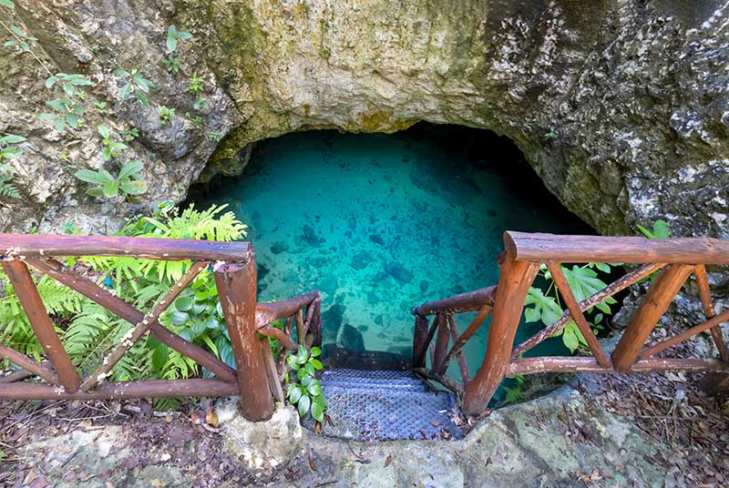 Ein wunderschöner Ort in Mexiko: Die malerische Cenote Casa Tortuga in der Nähe von Tulum und Playa Del Carmen.