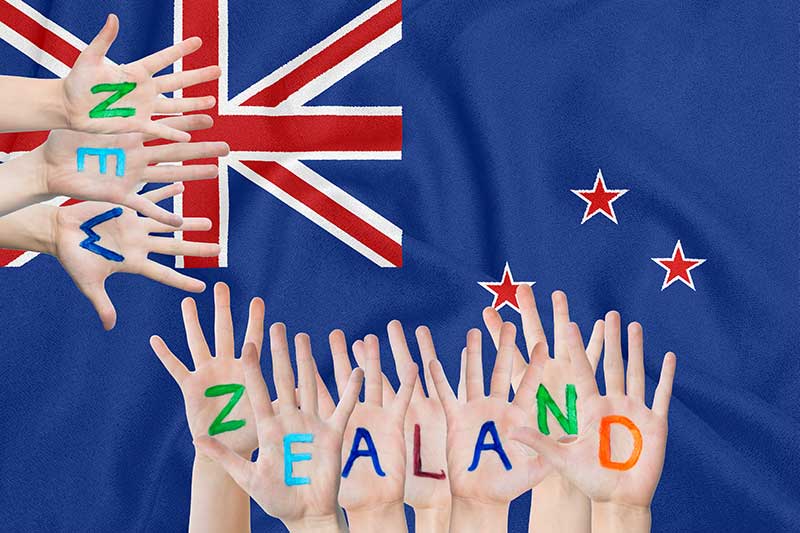 Neuseeland Flagge und Hände darauf